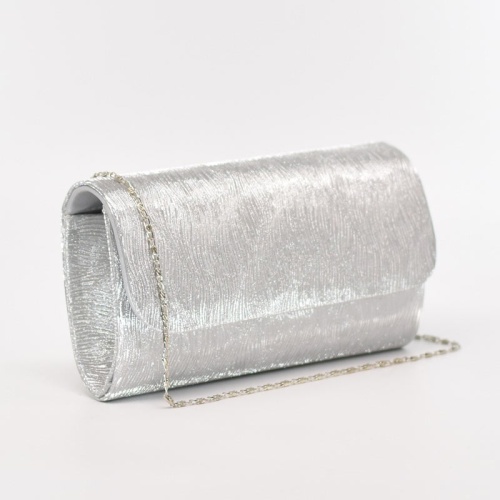 Официална дамска чанта от плат релефна сребърна