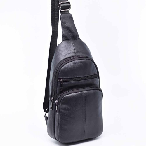 Мъжка чанта от естествена кожа за през гърди, гръб или рамо, черна