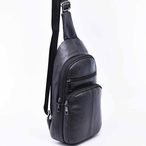 Мъжка чанта от естествена кожа за през гърди, гръб или рамо, черна