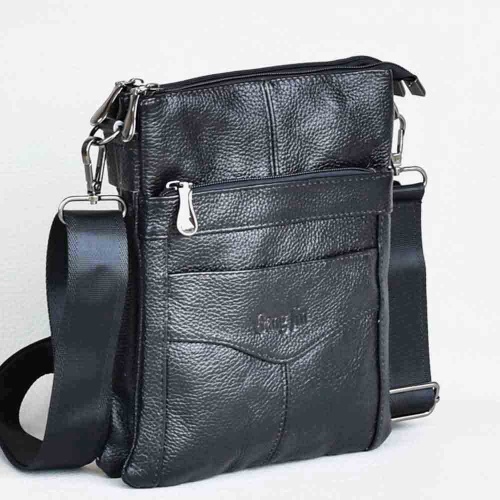 Мъжка чанта от естествена телешка кожа, тип плик, височина 25 см, черна