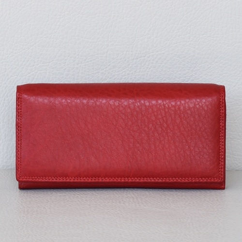 Дамско портмоне от естествена кожа закопчаване-скрити магнити, луксозно, червено