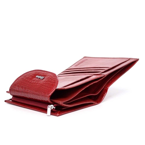 Дамско портмоне от естествена кожа VerMari лачено с много отделения за карти червено