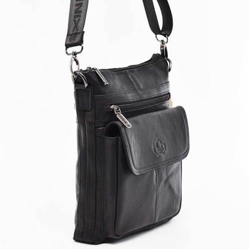 Мъжка чанта от естествена кожа с високо качество, височина 22 см, черна