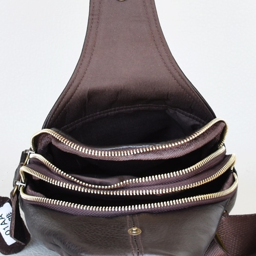 Мъжка чанта раница кафява от естествена кожа телешки бокс за през гърди, рамо или гръб
