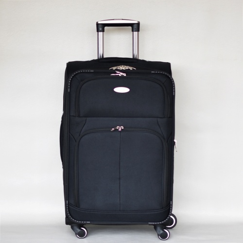 Куфар с 4 колелца текстилен с разширение и джобове среден 66/40/28+5 см черен
