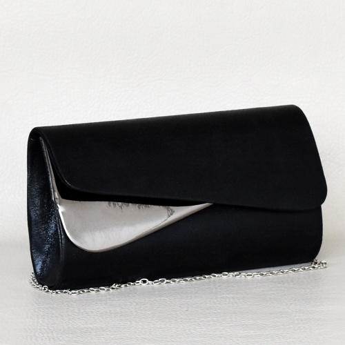Дамска чанта клъч тип плик с капак официална с блестящ ефект черна