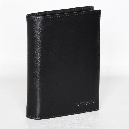 Голям мъжки портфейл от естествена кожа с много отделения за карти, черен