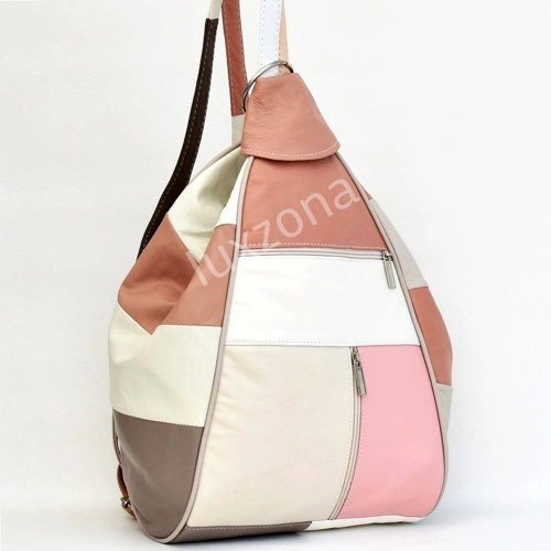 Дамска раница-чанта от естествена кожа 2 в 1, пастелни летни цветове