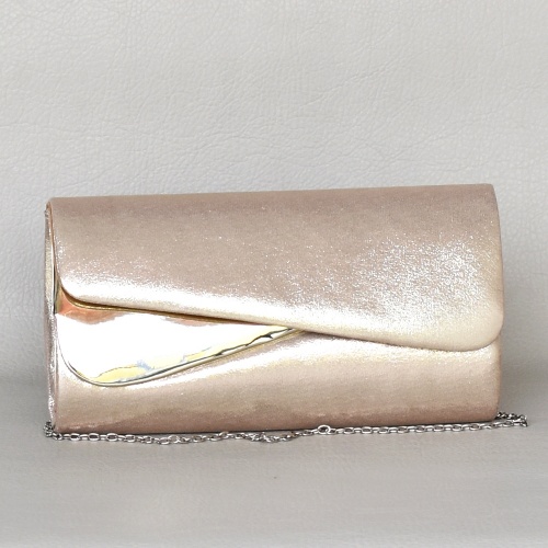 Дамска чанта клъч тип плик с капак официална с блестящ ефект розово злато