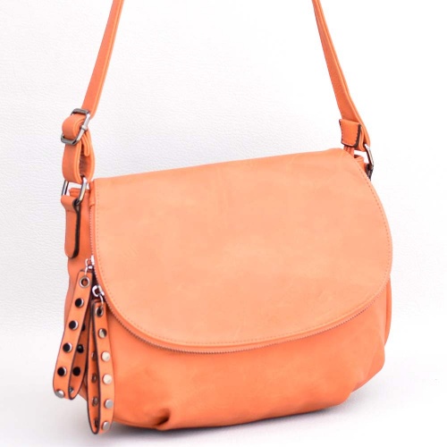 Малка дамска чанта за през рамо, тип преметка, от висококачествена еко кожа, оранжева