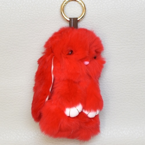 Висулка пухче за чанта сладко зайче от естествен косъм ключодържател