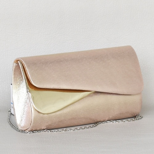 Дамска чанта клъч тип плик с капак официална с блестящ ефект розово злато
