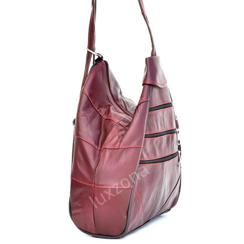 Дамска раница-чанта от естествена кожа с външни джобчета, бордо