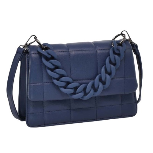 Малка дамска чанта за през рамо и в ръка тъмно синя ефектен модел