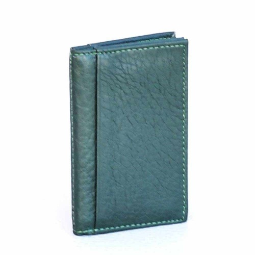 Калъф за лични документи и карти от естествена кожа 8 джоба, подходящ за брандиране, зелен