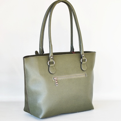 Дамска чанта твърда от еко кожа за носене под мишница изчистен модел зелена