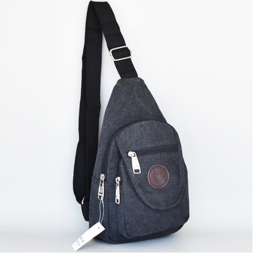 Мъжка чанта-раница тъмно сива за през гърди,рамо или гръб от брезент 