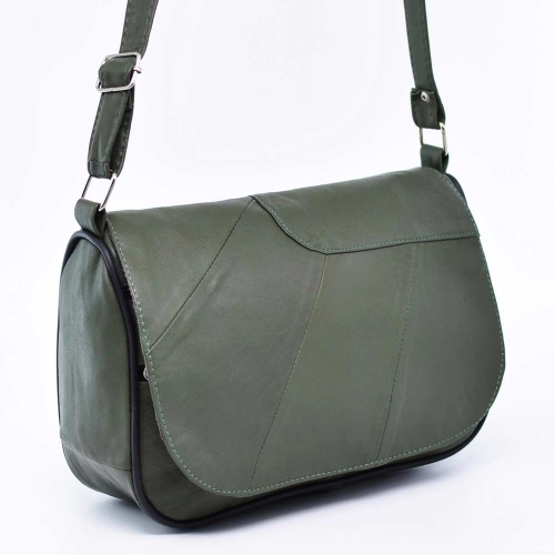 Дамска чанта от естествена кожа с дълга дръжка, зелена