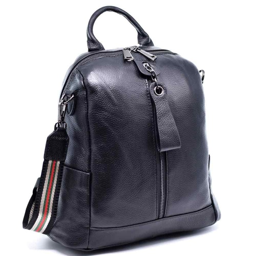 Дамска раница-чанта от естествена кожа с високо качество, класически дизайн, черна