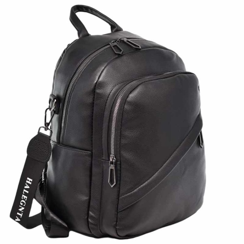 Дамска раница / чанта от еко кожа с два предни джоба ефектен дизайн черна
