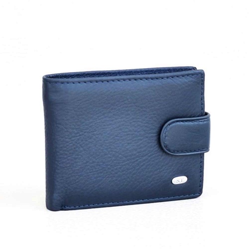 Малък мъжки портфейл от естествена кожа със страничка за карти, тъмно син