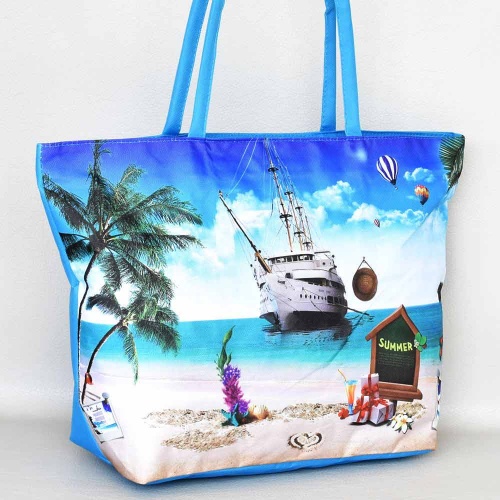 Плажна чанта евтина от непромокаем плат с цип, с красив морски пейзаж