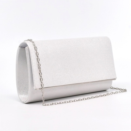 Клъч официална дамска чанта ефектен капак лек релеф нов модел сребро/перла