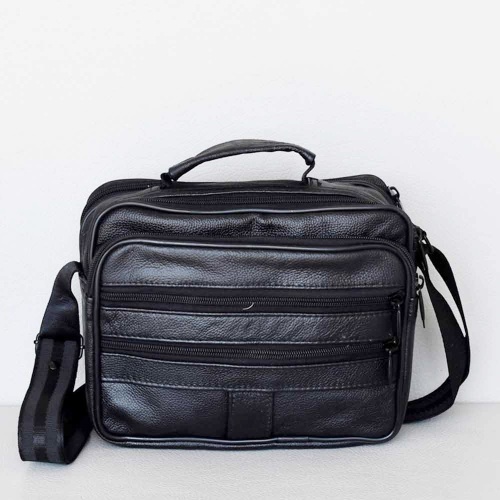 Мъжка чанта от естествена кожа всекидневна с много джобове с дълга дръжка
