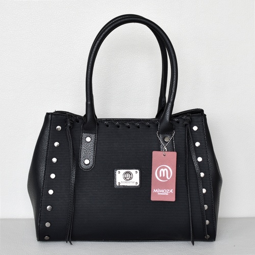 Черна дамска чанта от еко кожа с капси за под мишница класически модел