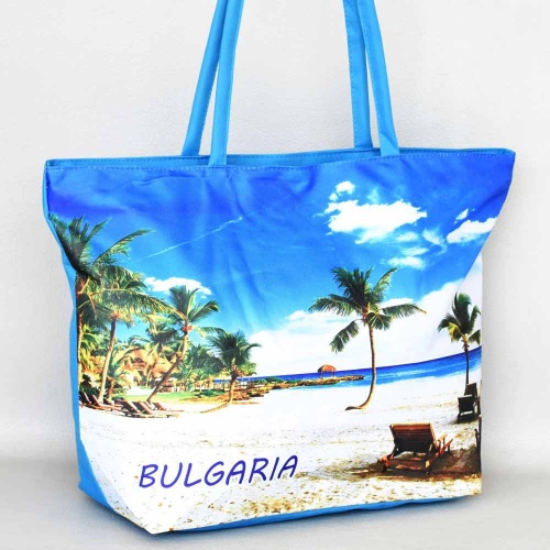 Плажна чанта евтина от непромокаем плат с цип, с красив морски пейзаж