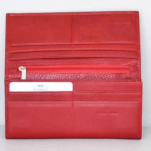 Луксозно дамско портмоне от естествена кожа външен монетник закопчаване-скрити магнити, червено