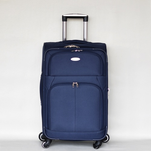 Куфар с 4 колелца текстилен с разширение и джобове среден 66/40/28+5 см син