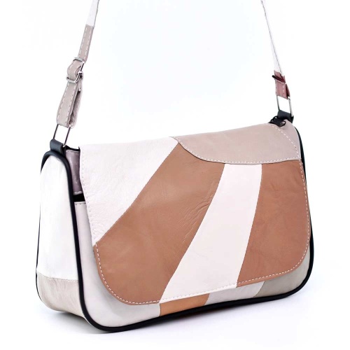Дамска чанта от естествена кожа с дълга дръжка, светли пастелни цветове