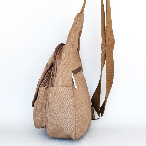 Мъжка чанта-раница за през гърди,рамо или гръб  кафява от брезент
