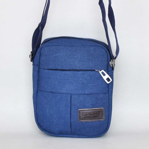 Мъжка чанта от плат, евтин модел синя