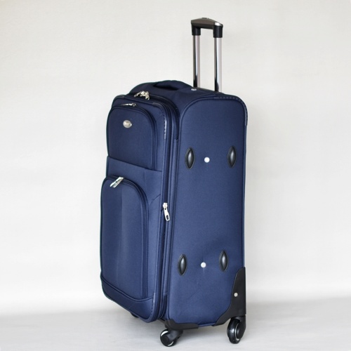Куфар с 4 колелца текстилен с разширение и джобове среден 66/40/28+5 см син