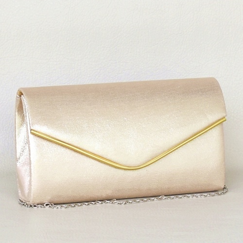 Дамска чанта клъч тип плик с капак официална с блестящ ефект златиста