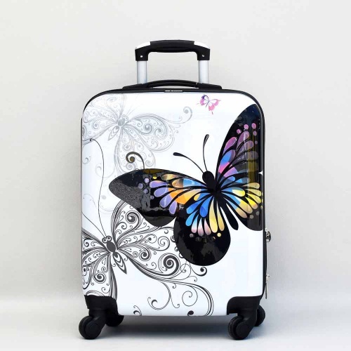 Куфар за ръчен багаж Пеперуда бял 55/40/20 см. за RAYANAIR и WIZZAIR  твърд, с колелца