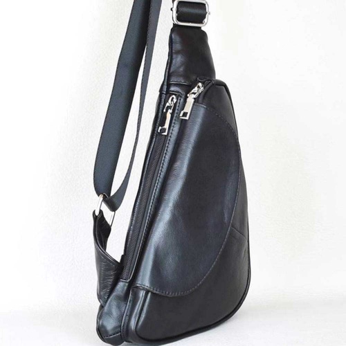 Мъжка чанта-раница от естествена телешка кожа за през гърди, рамо или гръб, черна