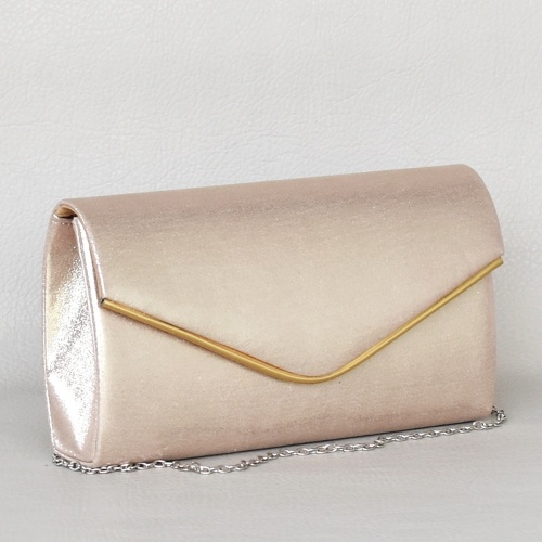 Дамска чанта клъч тип плик с капак официална с блестящ ефект златиста