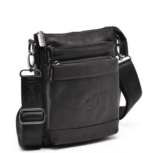 Мъжка чанта от естествена кожа с високо качество, височина 22 см, стилен дизайн, черна