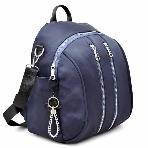 Дамска раница-чанта от здрав водонепропусклив плат с висулка, тъмно синя
