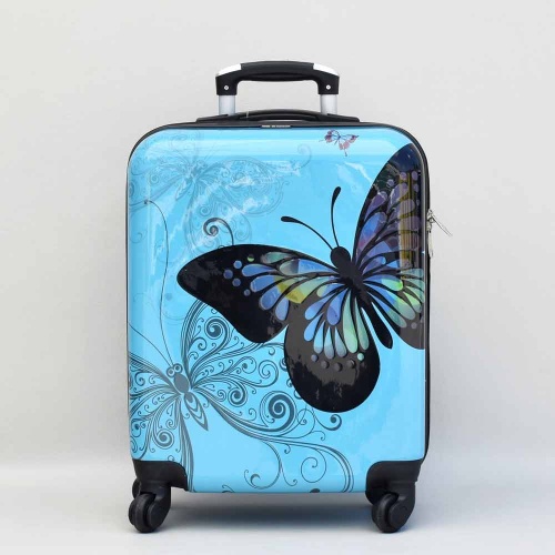 Куфар за ръчен багаж Пеперуда син 55/40/20 см. за RAYANAIR и WIZZAIR  твърд, с колелца