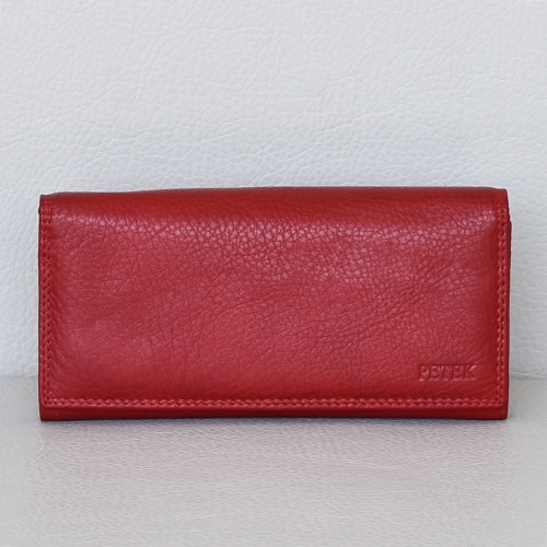 Дамско портмоне от естествена кожа луксозно закопчаване-скрити магнити, червено