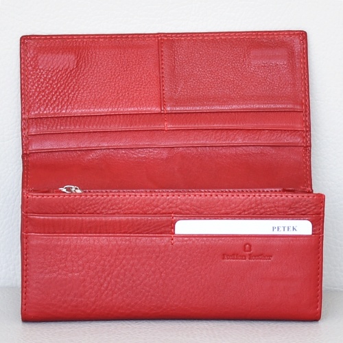 Дамско портмоне от естествена кожа луксозно закопчаване-скрити магнити, червено