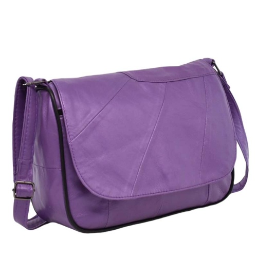 Дамска чанта от естествена кожа с дълга дръжка за през рамо лилава