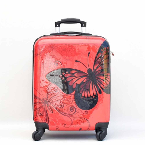 Куфар за ръчен багаж Пеперуда червен 55/40/20 см. за RAYANAIR и WIZZAIR  твърд, с колелца