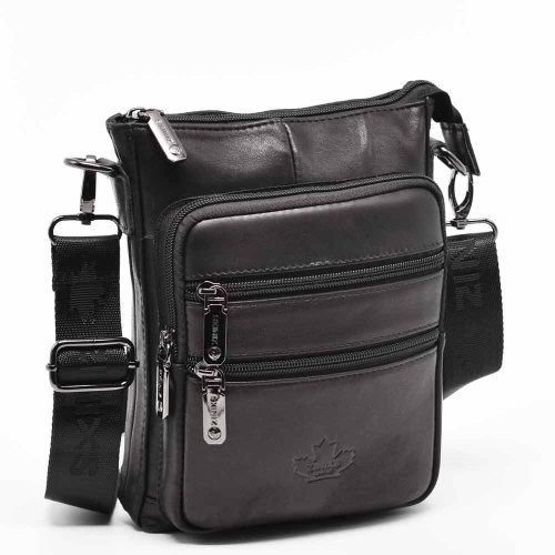 Мъжка чанта от естествена кожа с много джобчета, височина 22 см, черна