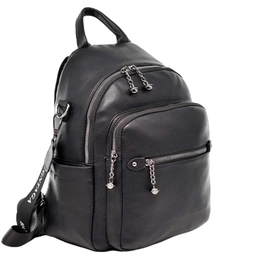 Дамска раница / чанта с два предни джоба нов модел черна
