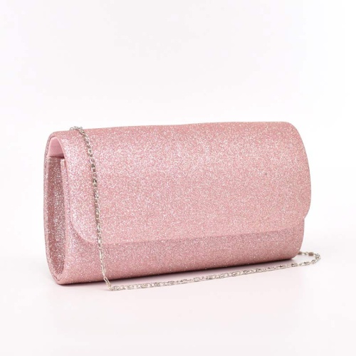 Официална дамска чанта клъч ситен брокат розова